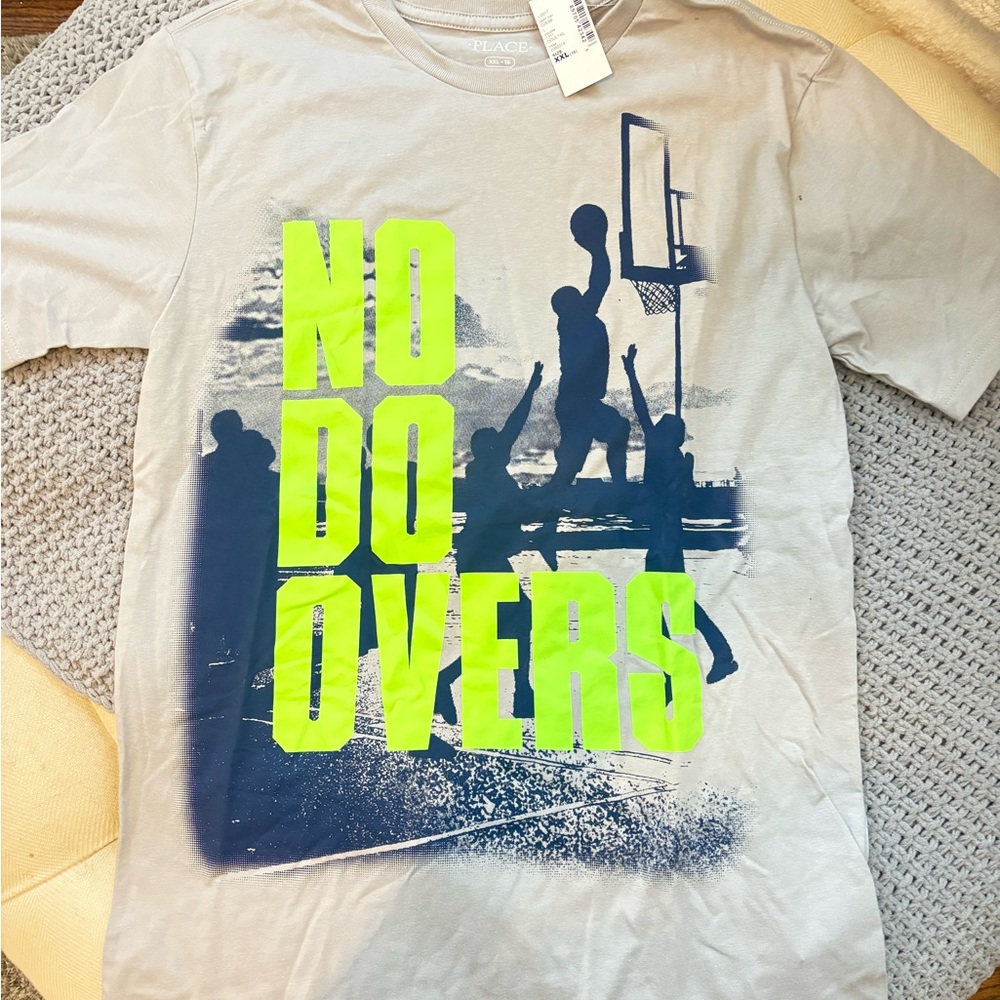Kids Graphic Tee - No Do Overs in Light Gray with Neon Green Print